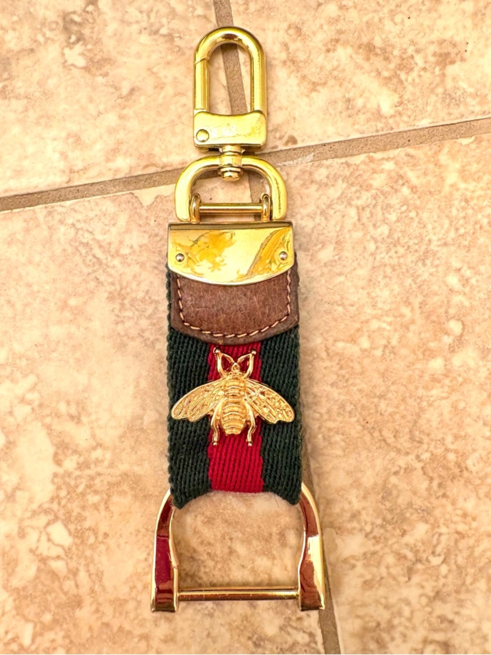 Authentic Gucci Vintage Sherry Stripe Canvas, leather patch and gold plate